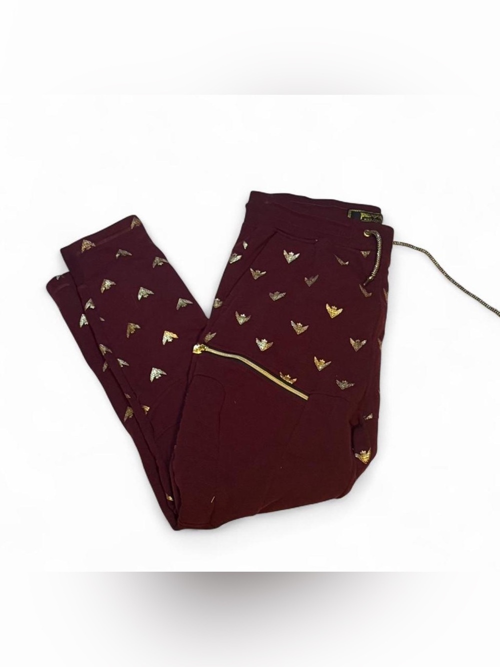 Jewel House Denim Company Maroon Jogger Pants with Gold Heart Accents